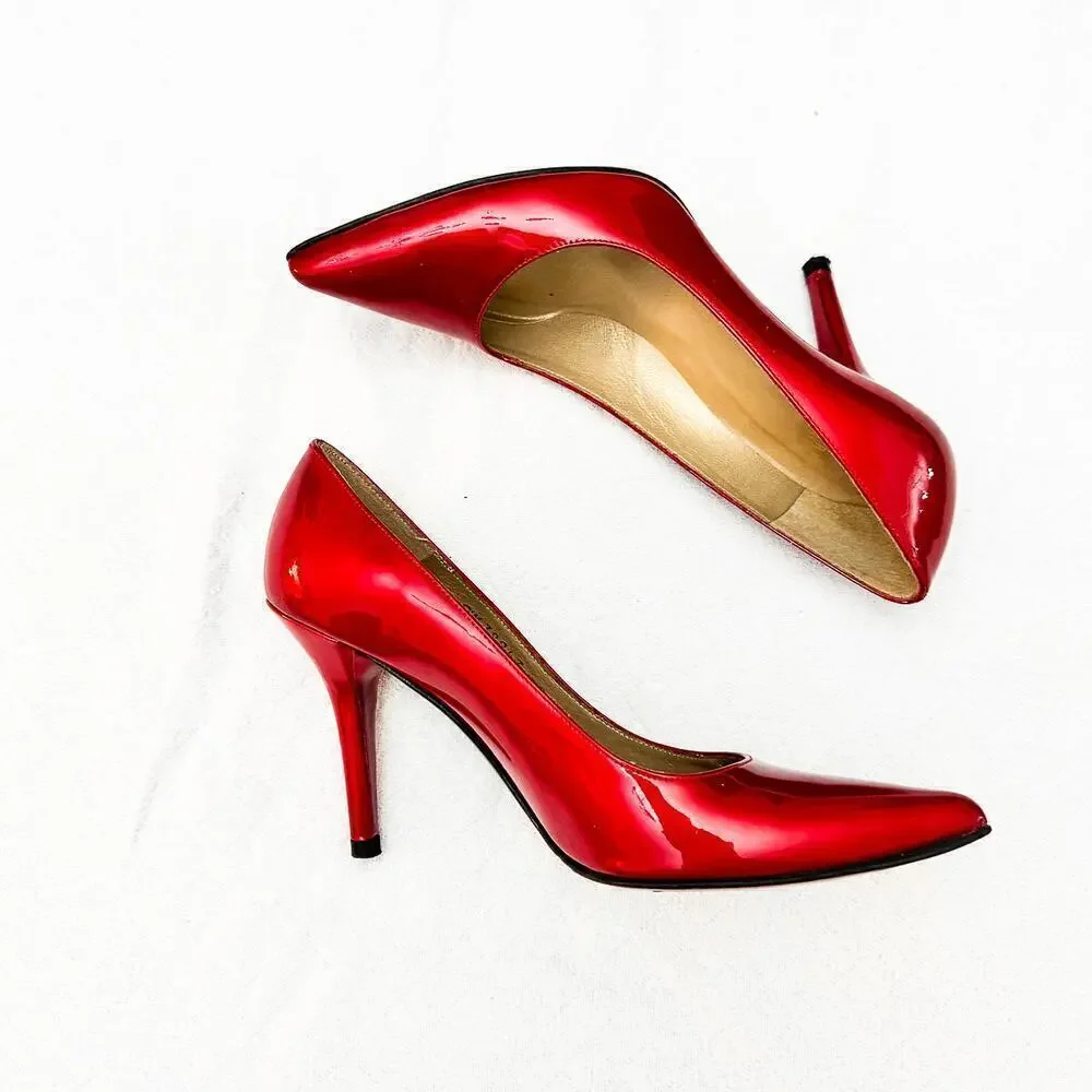 Stuart Weitzman Red Patent Leather Pointy Toe Pump 3